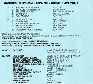Verso de la pochette de l'album du Capitaine Nô, Montreal Blues Jam.